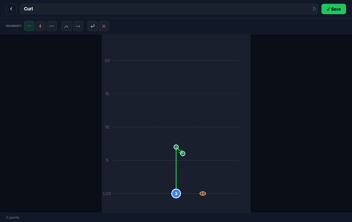 Route tree editor mid-draw — a route being shaped with visible drag handles and style controls.