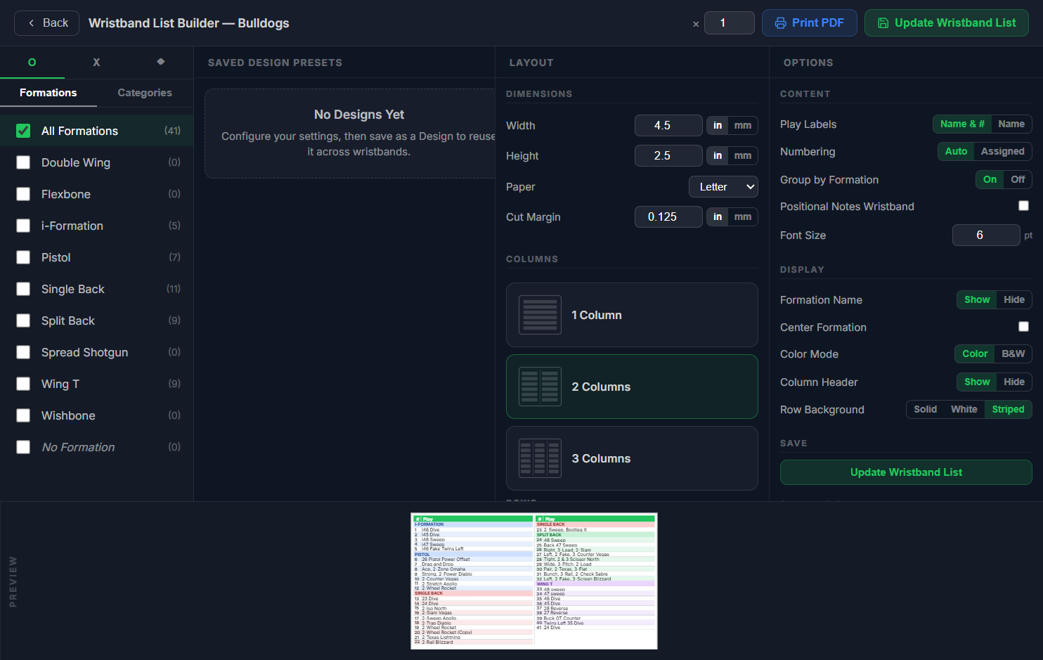 Wristband Builder with the settings panel and a live preview of the card updating.